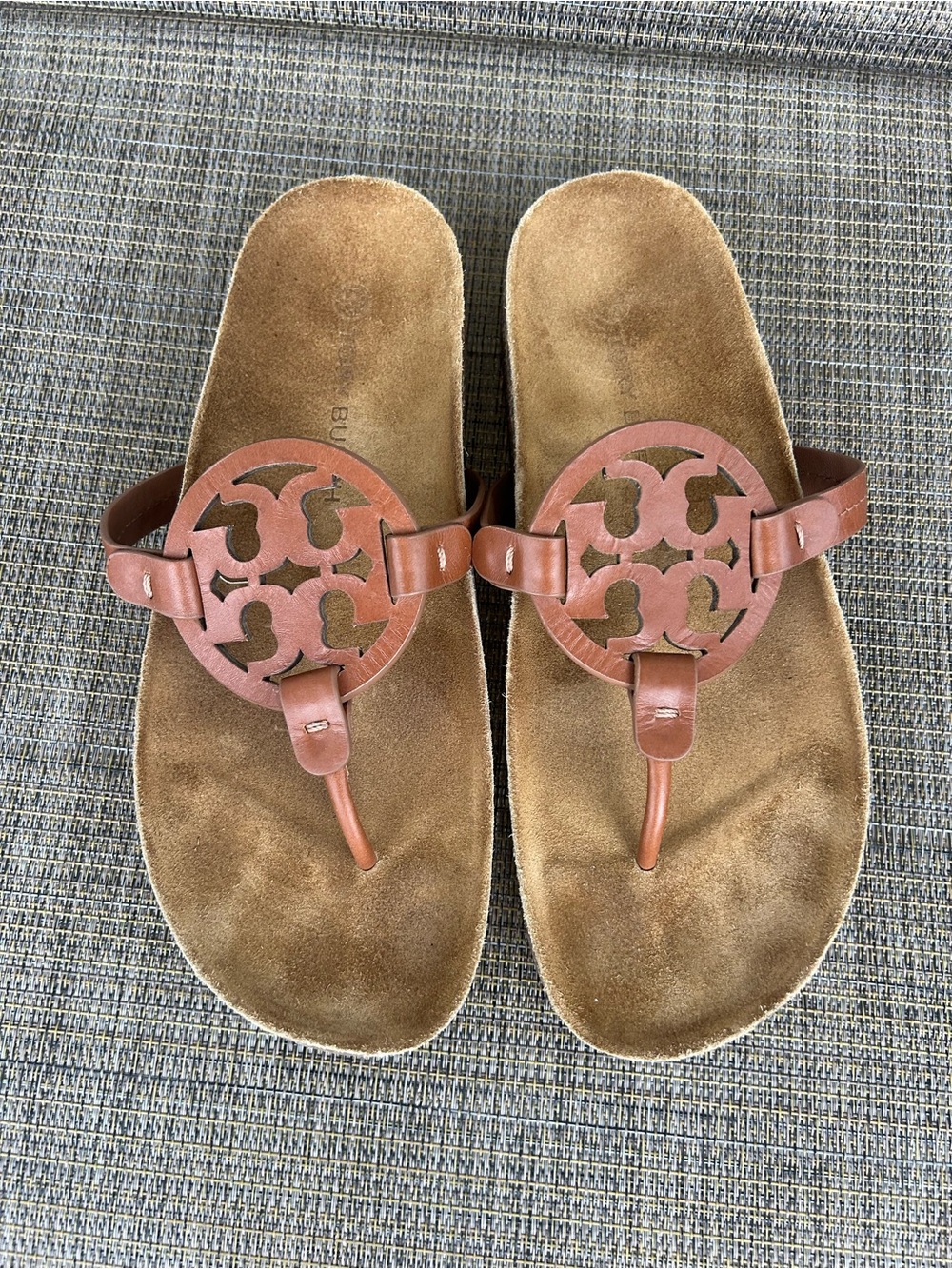 EUC Tory Burch size 9 Cloud Miller Leather Sandals Brown Cork Comfortable!